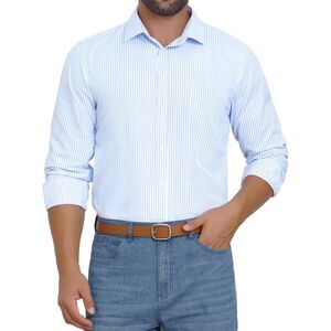 Button Down Long Sleeve Formal Business Printing Dress Shirt Sky Blue